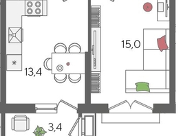 Продается 1-комнатная квартира ЖК Рекорд 2, литера 5, 41.6  м&sup2;, 10691200 рублей