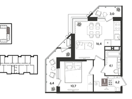 Продается 1-комнатная квартира ЖК Рекорд 2, литера 1, 46.8  м&sup2;, 11938680 рублей
