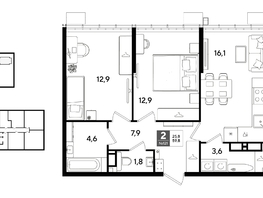 Продается 2-комнатная квартира ЖК DOGMA PARK (Догма парк), литера 7, 59.1  м², 9438270 рублей