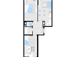 Продается 2-комнатная квартира ЖК Фонтаны, литер 19, 62.36  м², 9665800 рублей