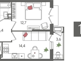 Продается 1-комнатная квартира ЖК Рекорд 2, литера 4, 41.8  м&sup2;, 10228460 рублей
