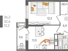 Продается 1-комнатная квартира ЖК Рекорд 2, литера 5, 36.2  м&sup2;, 9936900 рублей