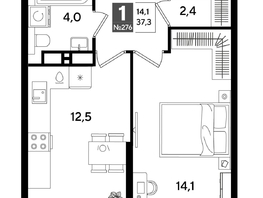 Продается 1-комнатная квартира ЖК ДОГМА ПАРК, лит 20, 36.7  м&sup2;, 7516161 рублей