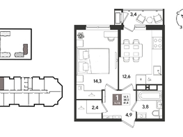 Продается 1-комнатная квартира ЖК Рекорд 2, литера 6, 41.4  м&sup2;, 10188540 рублей