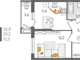 Продается 1-комнатная квартира ЖК Рекорд 2, литера 5, 36.8  м&sup2;, 9490720 рублей