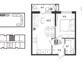 Продается 1-комнатная квартира ЖК Рекорд 2, литера 2, 47.2  м&sup2;, 11455440 рублей