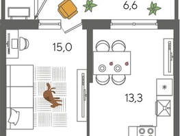 Продается 1-комнатная квартира ЖК Рекорд 2, литера 2, 44.6  м&sup2;, 11087560 рублей