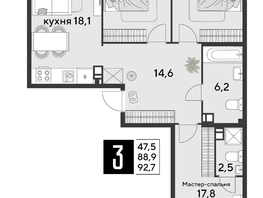 Продается 3-комнатная квартира ЖК Парк Победы 2, литера 20, 92.7  м&sup2;, 13098510 рублей