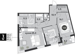 Продается 3-комнатная квартира ЖК Парк Победы 2, литера 6, 89.3  м&sup2;, 12769900 рублей