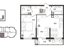 Продается 2-комнатная квартира ЖК Рекорд 2, литера 6, 58.9  м&sup2;, 12168740 рублей