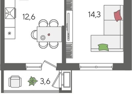 Продается 1-комнатная квартира ЖК Рекорд 2, литера 1, 41.6  м&sup2;, 9863360 рублей