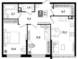 Продается 2-комнатная квартира ЖК DOGMA PARK (Догма парк), литера 16, 59.6  м&sup2;, 9547920 рублей