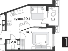 Продается 1-комнатная квартира ЖК Парк Победы 2, литера 28, 48.5  м&sup2;, 8439000 рублей