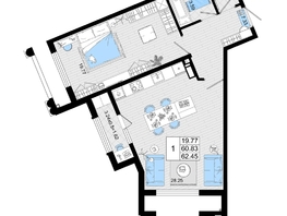 Продается 1-комнатная квартира ЖК Резиденция морей, корпус В, 62.45  м&sup2;, 14956775 рублей