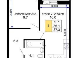Продается 1-комнатная квартира ЖК Дыхание, литер 30, 37.35  м&sup2;, 4892850 рублей