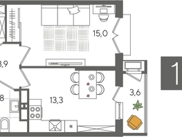 Продается 1-комнатная квартира ЖК Рекорд 2, литера 4, 41.6  м&sup2;, 10345920 рублей