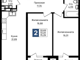 Продается 2-комнатная квартира ЖК Резиденция морей, корпус Е1, 75.29  м&sup2;, 18446050 рублей