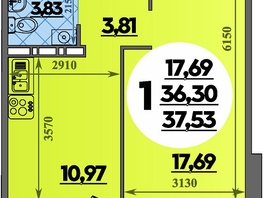 Продается 1-комнатная квартира ЖК Южная долина, литер 2, 37.53  м&sup2;, 4315950 рублей