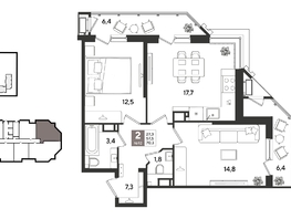 Продается 2-комнатная квартира ЖК Рекорд 2, литера 5, 70.3  м&sup2;, 14502890 рублей