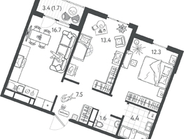 Продается 2-комнатная квартира ЖК Все Свои ВИП, литер 7, 57.25  м&sup2;, 14885000 рублей