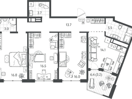 Продается 3-комнатная квартира ЖК Все Свои ВИП, литер 7, 91.45  м&sup2;, 27435000 рублей