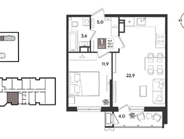 Продается 1-комнатная квартира ЖК Рекорд 2, литера 3, 47.4  м&sup2;, 11513460 рублей