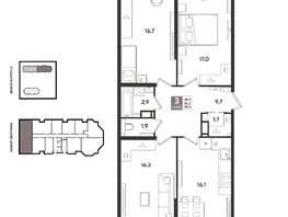 Продается 3-комнатная квартира ЖК Рекорд 2, литера 3, 95.4  м&sup2;, 19843200 рублей