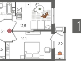 Продается 1-комнатная квартира ЖК Рекорд 2, литера 5, 42  м&sup2;, 10550400 рублей