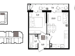 Продается 1-комнатная квартира ЖК Рекорд 2, литера 1, 51.2  м&sup2;, 12006400 рублей