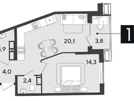 Продается 1-комнатная квартира ЖК Парк Победы 2, литера 21, 48.5  м&sup2;, 8763950 рублей