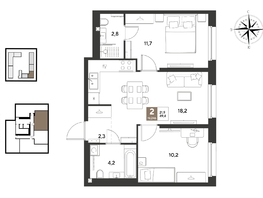 Продается 2-комнатная квартира ЖК ГРЕЙД, литер 13, 49.4  м&sup2;, 8561020 рублей