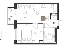 Продается 1-комнатная квартира ЖК ГРЕЙД, литер 14, 36.2  м&sup2;, 6820081 рублей