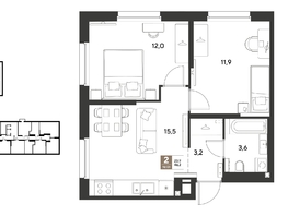 Продается 2-комнатная квартира ЖК ГРЕЙД, литер 14, 46.2  м&sup2;, 8191261 рублей