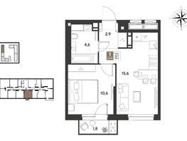 Продается 1-комнатная квартира ЖК ГРЕЙД, литер 14, 35.5  м&sup2;, 6404200 рублей