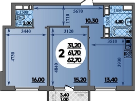 Продается 2-комнатная квартира ЖК Парк у дома, литера 7.3, 62.7  м&sup2;, 10610000 рублей