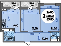 Продается 2-комнатная квартира ЖК Парк у дома, литера 7.3, 53.5  м&sup2;, 9560000 рублей