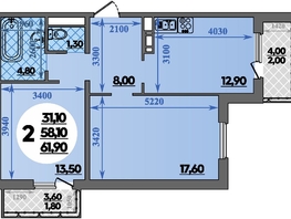 Продается 2-комнатная квартира ЖК Парк у дома, литера 7.3, 61.9  м&sup2;, 12830000 рублей