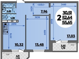 Продается 2-комнатная квартира ЖК Восточный, литера 42, 55.65  м&sup2;, 6256000 рублей