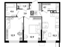 Продается 2-комнатная квартира ЖК ДОГМА ПАРК, лит 17, 58.6  м&sup2;, 9563520 рублей