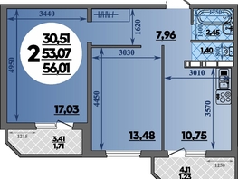 Продается 2-комнатная квартира ЖК Восточный, литера 42, 56.01  м&sup2;, 6402000 рублей
