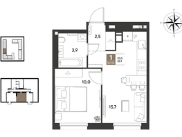 Продается 1-комнатная квартира ЖК ГРЕЙД, литер 14, 32.1  м&sup2;, 6198510 рублей