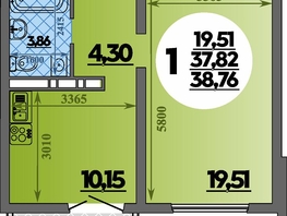 Продается 1-комнатная квартира ЖК Город у моря, литера 23, 38.76  м&sup2;, 7475999 рублей