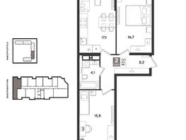 Продается 2-комнатная квартира ЖК Рекорд 2, литера 1, 69  м&sup2;, 14690100 рублей