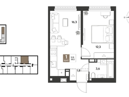 Продается 1-комнатная квартира ЖК ГРЕЙД, литер 13, 34  м&sup2;, 6538200 рублей