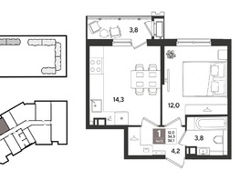 Продается 1-комнатная квартира ЖК Рекорд 2, литера 2, 37.7  м&sup2;, 11012170 рублей