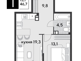 Продается 1-комнатная квартира ЖК Парк Победы 2, литера 19, 46.7  м&sup2;, 8391990 рублей