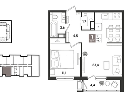 Продается 1-комнатная квартира ЖК Рекорд 2, литера 1, 48.1  м&sup2;, 12150060 рублей