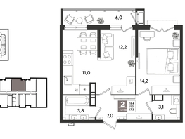 Продается 2-комнатная квартира ЖК Рекорд 2, литера 1, 56.7  м&sup2;, 12587400 рублей