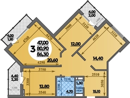 Продается 3-комнатная квартира ЖК Парк у дома, литера 7.2, 86.3  м&sup2;, 15076610 рублей