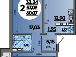 Продается 2-комнатная квартира ЖК Молодежный 2, литера 12, 60.07  м&sup2;, 8019345 рублей